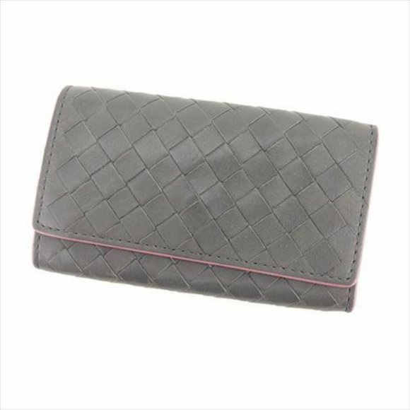 AUTH Bottega Veneta Keycase Keyholder Intrecciato Grey Woman